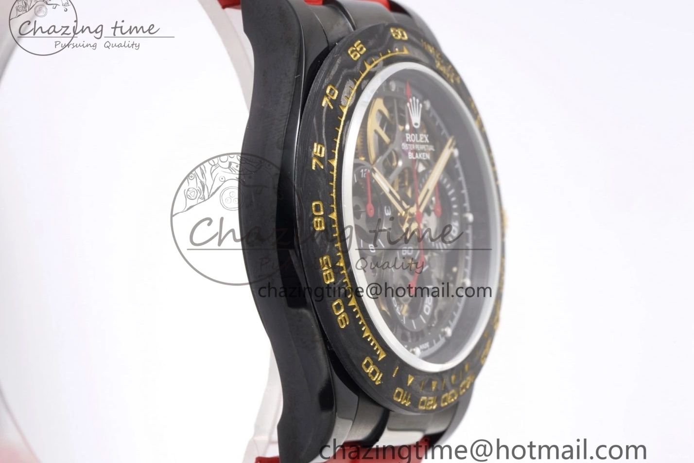MiroTime 0213 Youthful Daytona PVD Carbon Bezel GETF Best Edition Skeleton Red Dial on Red Rubber Strap SA 1944